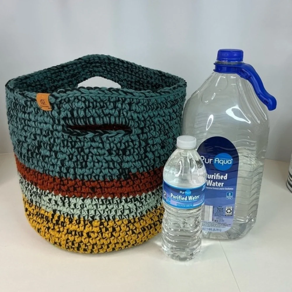 Handcrafted Multicolor Crochet Scrap Woven Tote Bag Basket Storage Handmade Knit